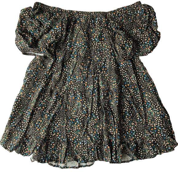 Wild Fable Women Mini Dress size M Off Shoulder Fluffy Soft Sleeve Floral Black - Picture 9 of 9